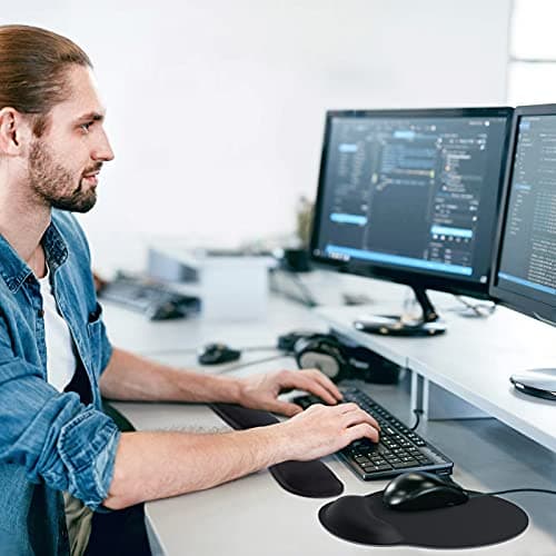 KTRIO Ergonomic Keyboard Wrist Rest, Memory Foam Wrist Rest for Computer Keyboard, Mouse Pad Set for Easy Typing & Pain Relief for Office & Home, Black