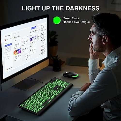 SABLUTE Large Print Backlit Keyboard, Wired USB Lighted Computer Keyboards with 7-Color & 4 Modes Backlit, Oversize Letters Keys Easy to See and Type, Quiet Keyboard Compatible for PC, Laptop