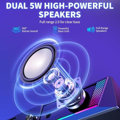 Computer Speakers, 2 in 1 PC Speaker , Gaming Speakers for PC Computer Laptop Desktop Monitor, RGB Speakers with Touch Sensitive Lighting, USB Powered 3.5mm Aux（Package Only Two Speaker, No Soundbar）