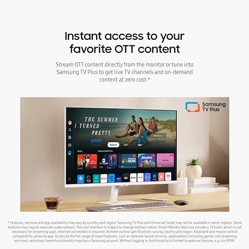 SAMSUNG 32-Inch M7 (M70D) Series 4K UHD Smart Monitor with Streaming TV, Speakers, HDR10, USB-C, Multiple Ports, Gaming Hub, SolarCell Remote, Vision Accessibility Tools, LS32DM703UNXZA, 2024, White