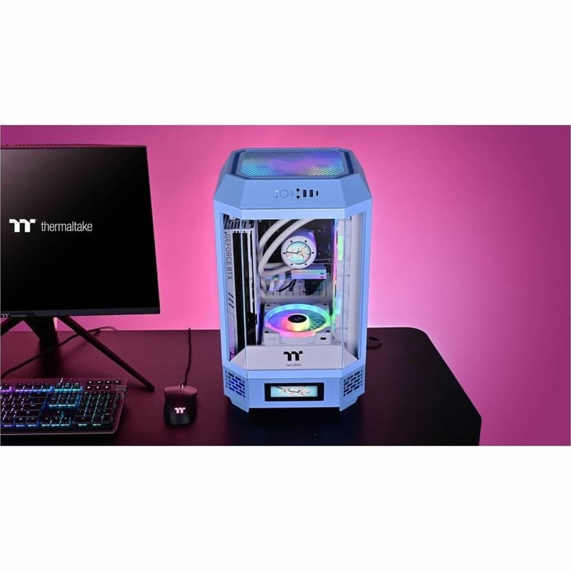 Thermaltake Tower 250 Hydrangea Blue Mini-ITX Mini Tower; 2x120mm CT Fans Included; 360mm Radiator Support; 360mm GPU Clearance; Dual Chamber; CA-1Z9-00SFWN-00