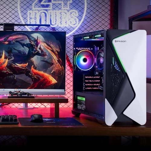 Gaming Desktop PC – AMD Ryzen7 5700G 3.8GHz, AMD Radeon Graphics（Integrated ）, 1TB NVME PCIe Gen4 SSD, 16GB DDR4 RAM 3200, 550W PSU, Windows 11 Home 64-bit Pre-Built PC（White & Black）
