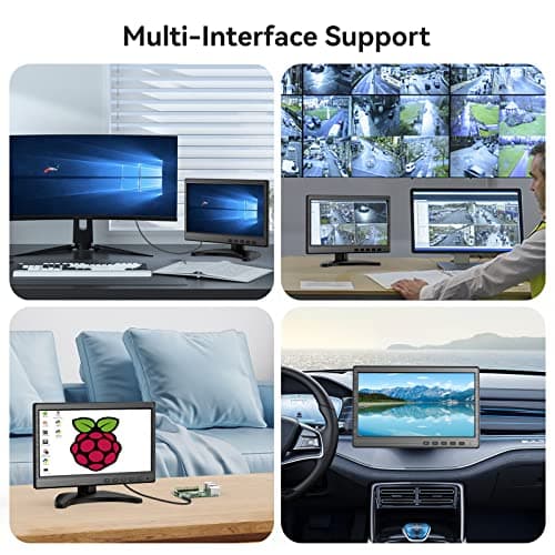 10.1 inch Monitor, 1024x600 LCD IPS Monitor 10 inch Security CCTV Display with HDMI, VGA, BNC, RCA Interfaces for Home, Office, Warehouse Surveillance