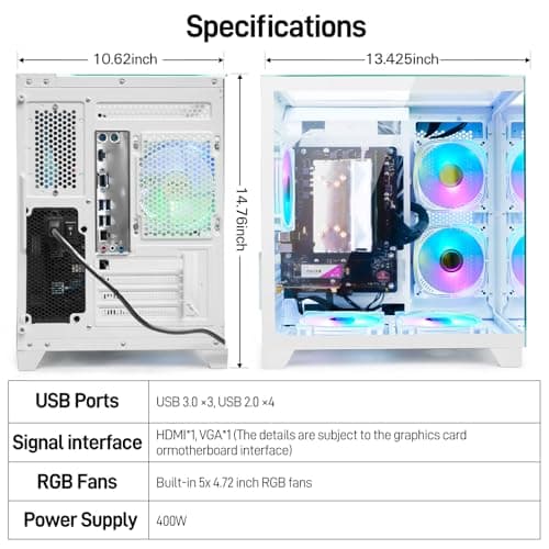 LXZ Desktop PC Computer Ryzen 5-5600GT 8 core 3.6GHz, 16G DDR4 RAM, 512G NVME SSD, Tower Computer with 400W Power Supply for Working, Home and Office (White)