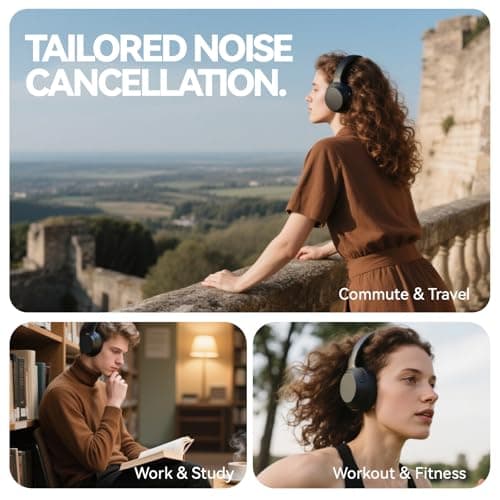 Hybrid Active Noise Cancelling Headphones, Wireless Over Ear Bluetooth Headphones with Mic, 40H Playtime, Hi-Res Audio, Deep Bass, Foldable Comfort Fit Ear Cups for Travel, Office, Home (Black)