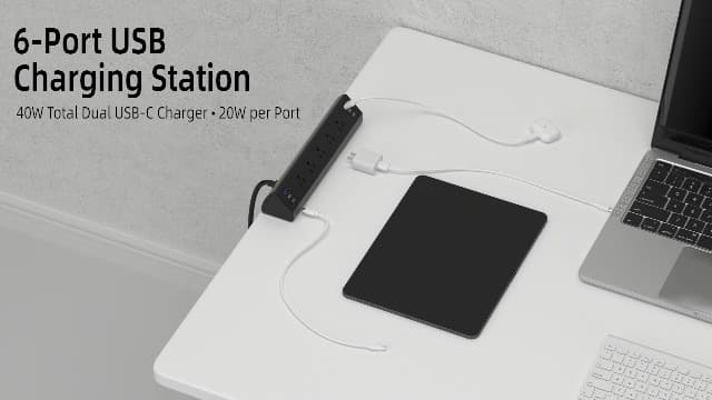 Desk Clamp Power Strip USB C,40W Total Fast Charging Station,4 PD 20W USB C Ports,Desk Edge Mount Power Strip 6 USB Ports 5 AC Outlets Surge Protector,Fit 1.96" Tabletop Edge,ETL Listed