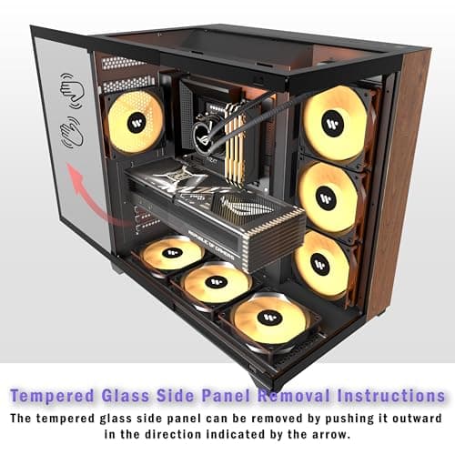 KEDIERS PC CASE ATX 6 PWM ARGB Fans Pre-Installed, Mid Tower Computer Case with Full-View Tempered Glass, Type-C,Printed Walnut Wood Panels,Support 360mm Radiator,Black Gaming Case (P7)