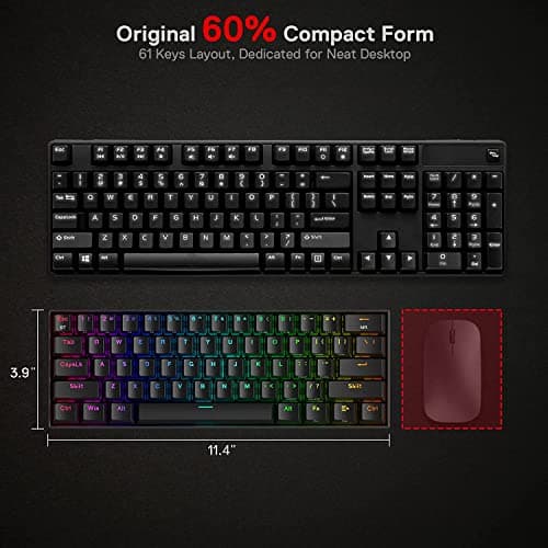 Redragon K530 Pro Draconic 60% Wireless RGB Mechanical Keyboard, BT/2.4Ghz/Wired 3-Mode 61 Keys Compact Gaming Keyboard w/Hot-Swap Socket, Free-Mod Plate Mounted PCB & Linear Red Switch