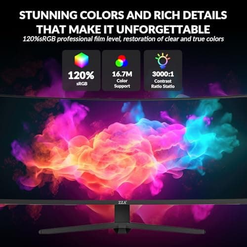 ZZA 49" Curved Gaming Monitor 144/165Hz Ultrawide 32:9 WDFHD 3840 x 1080P,Ultrawide Monitor, 1500R, 120% sRGB, HDMI 2.1 & DP 1.4, Height Adjustable