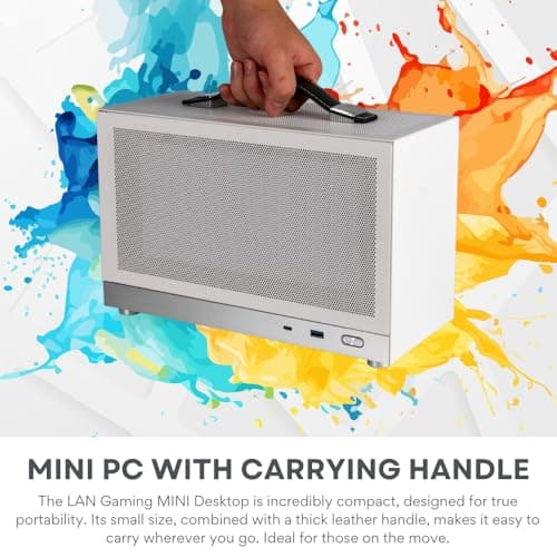 LAN Gaming Desktop (8.1L Small & Light, RTX 5070 12GB, AMD Ryzen 7 8700F, 32GB DDR5 RAM, 2TB NVMe SSD, Internal WiFi + Bluetooth, Windows 11 Pro) Best Mini ITX SFF Computer (White)