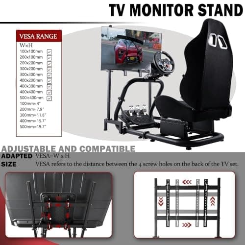 Supllueer Racing Sim Cockpit with Ergonomic Seat&Monitor Stand Fit for Logitech/Fanatec/Thrustmaster G27 G923 G920,50mm Large Round Tube Driving Simulator Stand, No Steering Wheel/Shift/Pedal/TV