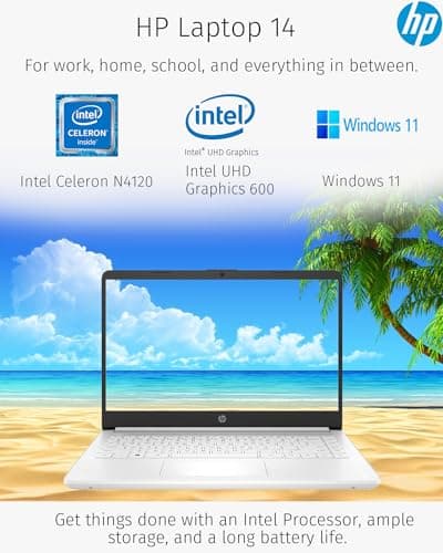 HP 14 inch Laptop Computer,Thin Lightweight 14 Laptop College Students,Intel Notebook Computer PC,8GB RAM 64GB eMMC+128GB SD Card,Windows 11 Laptop Microsoft Office 1Y,Camera,Long BatteryLife,White