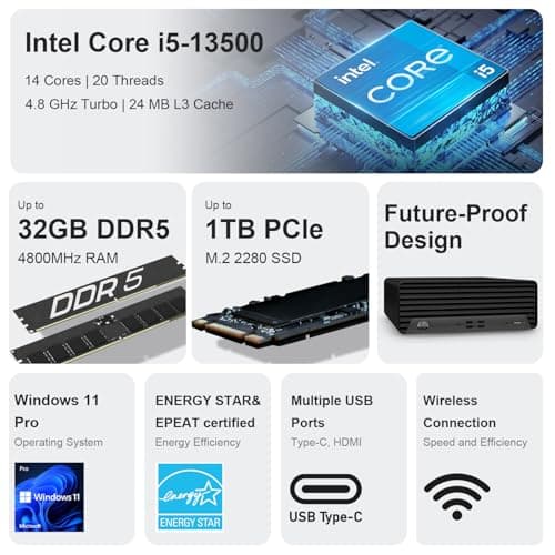 HP Elite 600 Small Form Factor Business Desktop, 13th Gen Intel 14-Core i5-13500, 32GB DDR5 RAM, 1TB SSD, Type-C, HDMI, DP, Wi-Fi, Wired KB & Mouse, Win11 Pro, Bundle with ADATA 64GB USB Flash Drive
