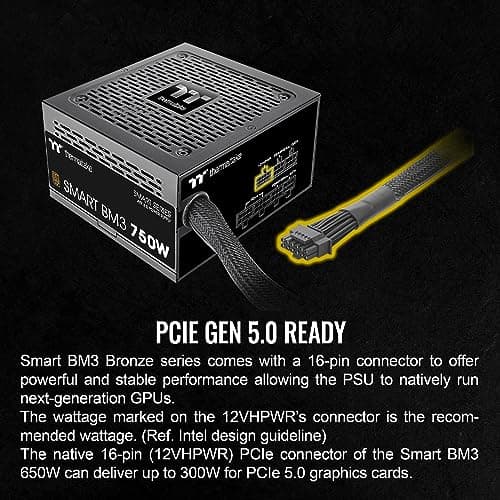 Thermaltake Smart BM3 750W 80Plus Bronze ATX 3.0 & PCIE 5.0 Ready Semi-Modular Power Supply; 105°C/221°F Japanese Capacitor; 5 Year Warranty; PS-SPD-0750MNFABU-3