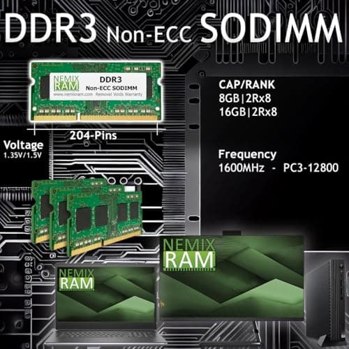 NEMIX RAM 8GB (1X8GB) DDR3 1066MHZ PC3-8500 2Rx8 1.5V 204-PIN Non-ECC SODIMM Laptop PC Memory