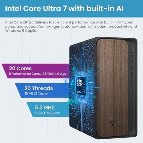 HP 2025 OmniDesk M03 Premium Business Next Gen AI PC Desktop, Intel Core Ultra 7 265, 64GB DDR5 RAM, 2TB SSD, Windows 11 Pro, USB-C, Wi-Fi 6, Wired KB & Mouse, Bundle with ADATA 512GB External SSD