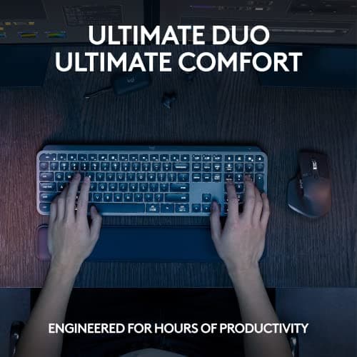 Logitech MX Keys S Combo - Performance Wireless Keyboard and Mouse with Palm Rest, Customizable Illumination, Fast Scrolling, Bluetooth, USB C, for Windows, Linux, Chrome, Mac