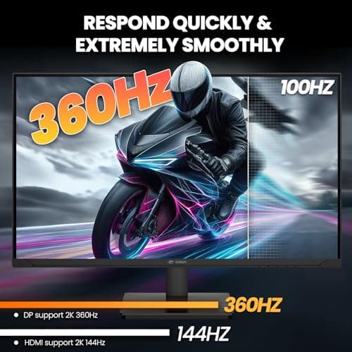 CRUA 27Inch Gaming Monitor 360HZ, QHD 1440P 120% sRGB IPS Computer Monitor with Built in Speaker, Height/Pivot/Swivel/Tilt Adjustable Vertical Monitor, Support FreeSync, DP&HDMI, Wall Mount-Black