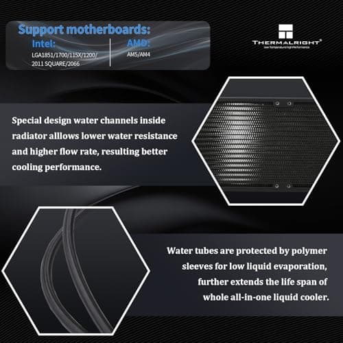 Thermalright FW360 Black ARGB CPU AIO Cooler,PC 360 Specification Water Cooler System,IPS LCD Screen with 320x240 Resolution,for AM5&Intel LGA1700/1851,CPU Cooler Comes with 2.4-inch LCD Display