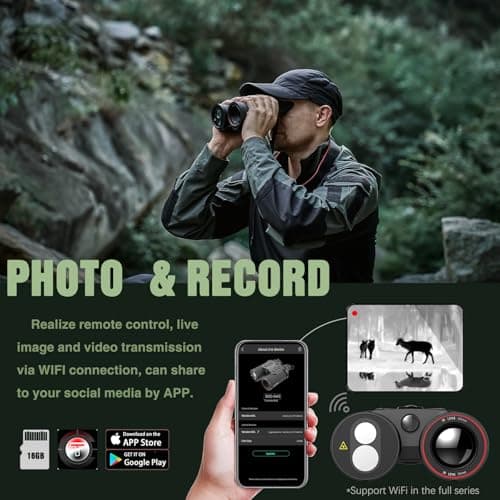 B50-640 LRF Thermal Binoculars for Hunting， Infrared Heat Night Vision with 50mm Focal Length, 640×480 pix @ < 30 mK NETD Sensor, LRF with 600m Accuracy, OLED High-Definition Display