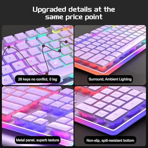 Camiysn Gaming Keyboard and Mouse, Purple 104 Keys RGB and 6 Speed RGB Mouse Combo, Pudding Keycaps Silent Computer Keyboard for Computer/PC/Laptop/Mac/Windows/Office