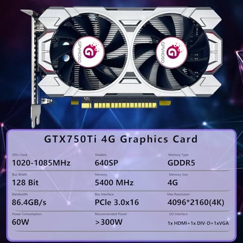 GTX 750Ti 4GB Graphics Card GDDR5 128bit Direct X12 640SP Gaming Video Card, PCI Express 3.0x16 Interface, HDMI, DVI-D, VGA, Dual Fan, Low Power GPU for Working Gaming