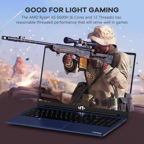 NIMO 15.6" IPS FHD-Gaming-Laptop, AMD Ryzen 5 6600H 6-Cores 660M GPU 32GB DDR5 RAM 1TB SSD(Beat i7-1165G7, Up to 4.5GHz) Computer with 100W GaN Type C Fingerprint Backlit Keyboard Win 11