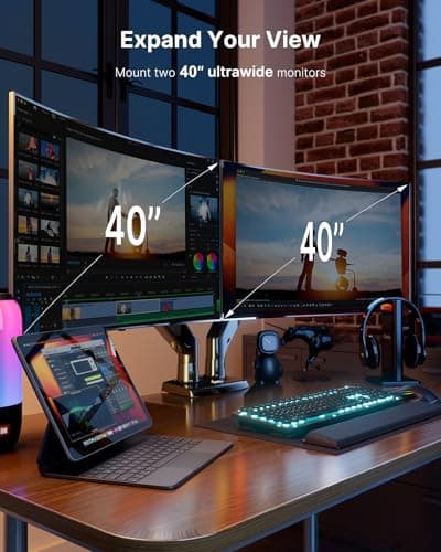 HUANUO Dual Monitor Stand for 13 to 40 inch, Premium Dual Monitor Mount with USB, Height Adjustable Monitor Stand for 2 Monitors, VESA Mount with Clamp/Grommet Base, Each Arm Hold up to 26.4lbs, Black