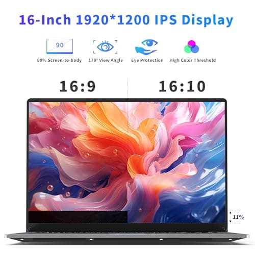 16 Inch Laptop Computer, Gaming Laptop 2025, 16GB RAM 1TB SSD, N150 Processor(Up to 3.6GHz), FHD 1920 * 1200, 180° Open, Backlit, BT4 WIFI5, Windows 11 Pro, 6000 mAh Battery, Student