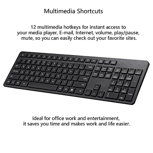 Wireless Keyboard, 2.4G USB External Silent Cordless Keyboard for Windows Chrome Laptop Computer PC Desktop Notebook Chromebook, 106 Keys Full Size with Number Pad (Black)