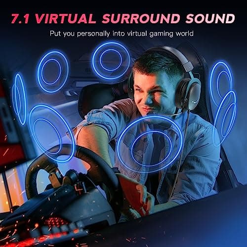 FIFINE PC Gaming Headset, USB Headset with 7.1 Surround Sound, Detachable Microphone, Control Box, 3.5mm Headphones Jack, Over-Ear Wired Headphones for PS5/Xbox/Switch, Black-AmpliGame H9