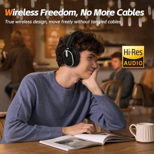 Hybrid Active Noise Cancelling Headphones, Wireless Over Ear Bluetooth Headphones, Foldable Wireless Headset, 60H Playtime, Hi-Res Audio, Deep Bass, Memory Foam Ear Cups, Perfect for Travel & Office