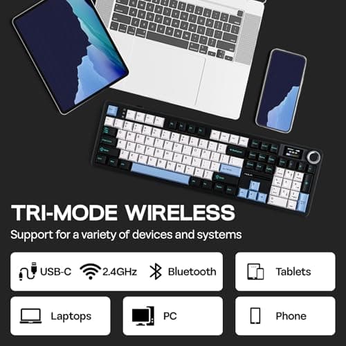 EPOMAKER X Aula F108 PRO Wireless Gaming Keyboard with Screen, 8000mAh Battery, 104 Hot-Swappable and Programmable Keys and Knob, RGB Backlight, for Mac/PC/Android (Blue&White&Black)