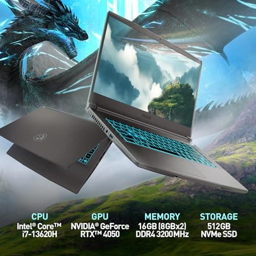 MSI Thin 15 15.6” 144Hz FHD Gaming Laptop: Intel Core i7-13620H, NVIDIA Geforce RTX 4050, 16GB DDR4, 512GB NVMe SSD, WiFi 6E, Win 11: Black B13VE-2678US
