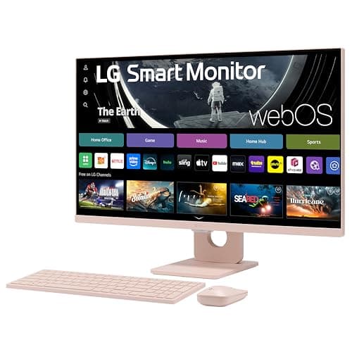 LG 27SR5BF-P 27-inch FHD (1920x1080) Smart Monitor with Streaming TV, webOS, Wireless Keyboard, Mouse, HDR10, IPS Display, webOS, Speaker, ThinQ App, Remote Control, Pink