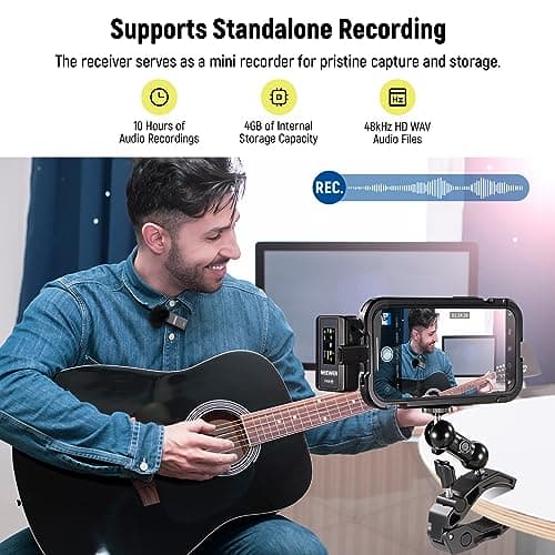 NEEWER CM28 Wireless Lavalier Microphone System with Charging Case Noise Canceling 4GB Storage 9Hrs Recording 48KHz 16 Bit Uncompressed Audio Lapel Mic Compatible with iPhone iPad Android PC Camera