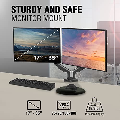 ELG Full Motion Swivel Dual Monitor Desk Mount Stand Gas Spring for Two Screens 17” to 35'' (4.4lbs to 19.8lbs Load for Each Display), Computer Monitor Stand F160N, Black