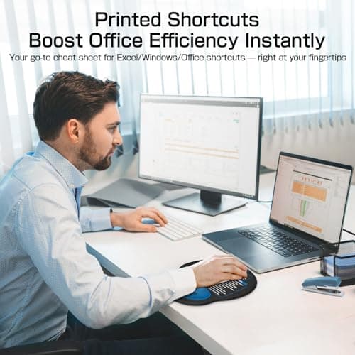 Mouse Pad with Wrist Rest - Ergonomic Memory Foam Support, Small Cute Excel Cheat Sheet Mousepad with Windows & Office Shortcuts, Non-Slip PU Base, for Computer Desk Laptop Travel, Black Blue