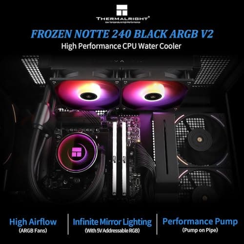 Thermalright Frozen Notte 240 Black ARGB V2 Water Cooling CPU Cooler,240Black CPU Cooler Specifications, Double PWM Fans, S-FDB Bearings, Suitable for AMD/AM4 AM5,Intel LGA 1700/1150/1151/1200/2011