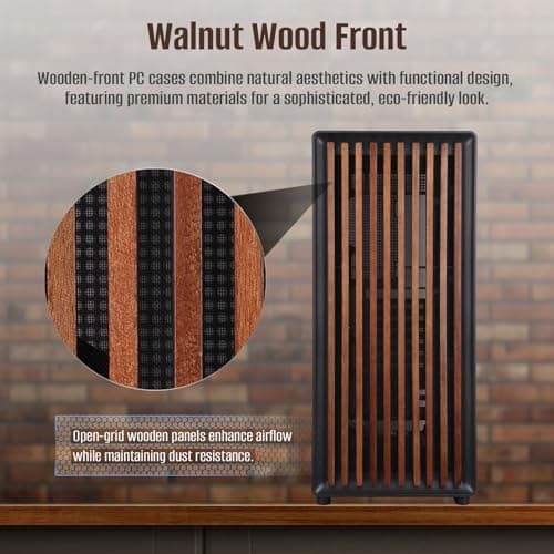 D1 Tempered Glass PC Case Meshify - Walnut Wood Front - Mesh and Glass Side Panel - Can Build in Up to 12 ARGB PWM Fans - High Airflow Mid Tower PC Gaming Case for ATX/mATX/ITX Motherboards Black