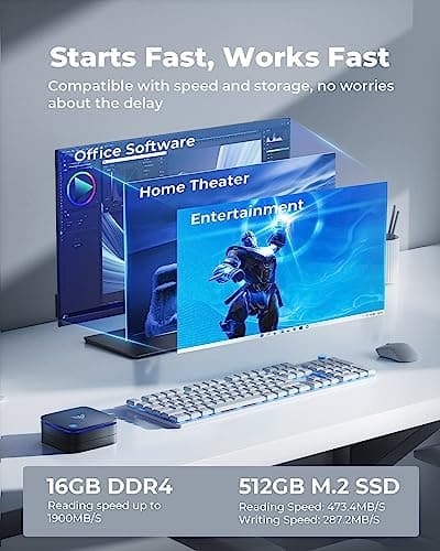 KAMRUI AK1PLUS Mini PC Computer, 12th Alder Lake- N95 up to 3.4 GH, 16GB RAM 512GB M.2 SSD, Mini Desktop Computer, Support 2.5" SSD (up to 2TB), WiFi, BT, 4K, HTPC for Business, Home, Office
