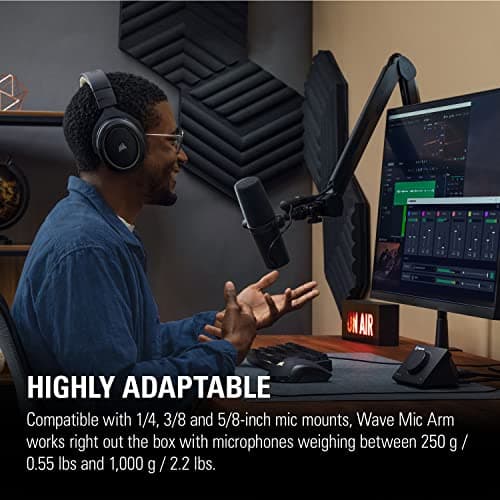 Elgato Wave Mic Arm - Premium Broadcasting Boom Arm with Cable Management Channels, Desk Clamp, 1/4" Thread Adapters, Fully Adjustable, perfect for Podcasts, Streaming, Gaming, Home Office, Recording