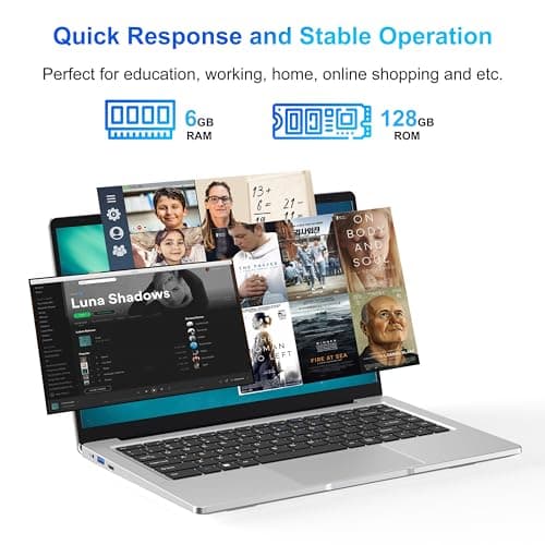 Laptop Computer, 14 inch Laptop Dual-Core Cerelon N4000 6GB RAM 128GB SSD Portable Laptop, 1366x768 IPS Display Fanless Design Laptop PC, WiFi 2.4/5G, BT 5.0, USB 3.0, Mini HDMI, Include USB-C Hub