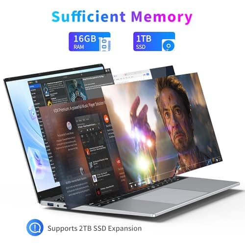 16 Inch Laptop Computer, Gaming Laptop 2025, 16GB RAM 1TB SSD, N150 Processor(Up to 3.6GHz), FHD 1920 * 1200, 180° Open, Backlit, BT4 WIFI5, Windows 11 Pro, 6000 mAh Battery, Student