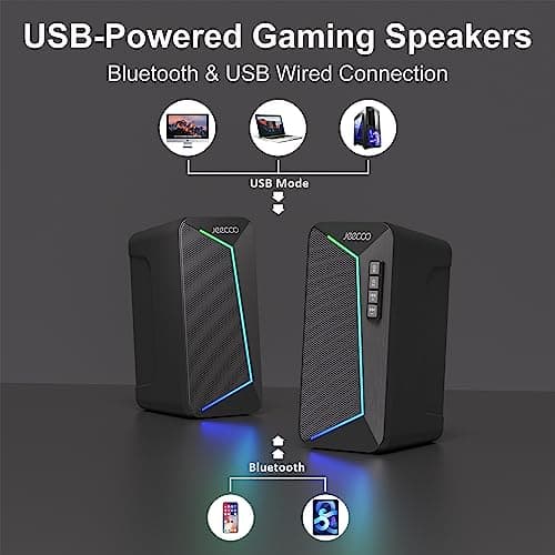 Jeecoo M30 Bluetooth Computer Speakers, PC Gaming Speakers for Desktop with Crisp Stereo Sound, Dynamic LED Modes, Easy-Access Control, 10W - USB-Powered