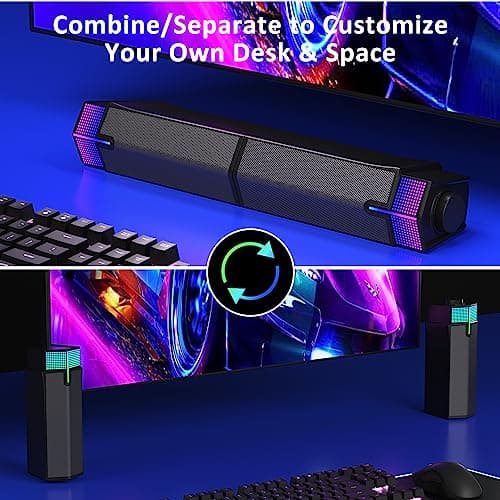Jeecoo M20 Bluetooth Computer Speakers for PC Desktop Monitor, Gaming PC Sound Bar - Wired USB-Powered, Superb Stereo Sound, with LED Lighting - Combine/Separate to Customize Your Desk