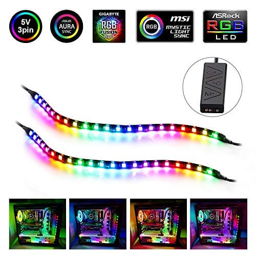 PC Addressable RGB LED Strip Lights Kit - Magnetic PC Case Lighting, 2PCS 42LEDs ARGB Strip for 5V 3pin RGB Header Motherboard Asus Aura, Asrock RGB Led, Gigabyte RGB Fusion, MSI Mystic Light