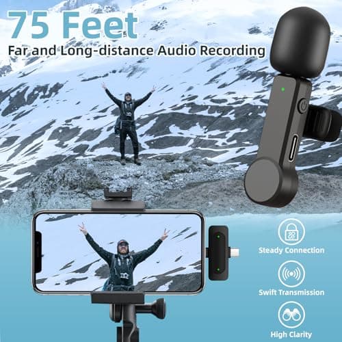 Wireless Lavalier Microphone for iPhone Android iPad - Noise Cancelling Mini Phone Microphone USB C, Cordless Lav Lapel Mic for Video Recording Vlogging YouTube TikTok Podcast