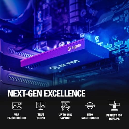 Elgato 4K Pro, Internal Capture Card: 8K60 Passthrough/4K60 HDR10 with Ultra-Low Latency on PS5 Pro, Xbox Series S, Nintendo Switch 2, for Streaming & Recording, Works with PC and Dual PC Setups