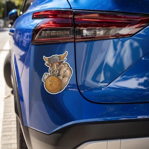 Crypto Mining Bull - Bitcoin Trading & Money Vinyl Sticker Decal for Car Bumpers and Window Sticker Laptop Skateboard Luggage Sticker for Truck Hardhat Stickers for Men and Woman 4"X5" sj93